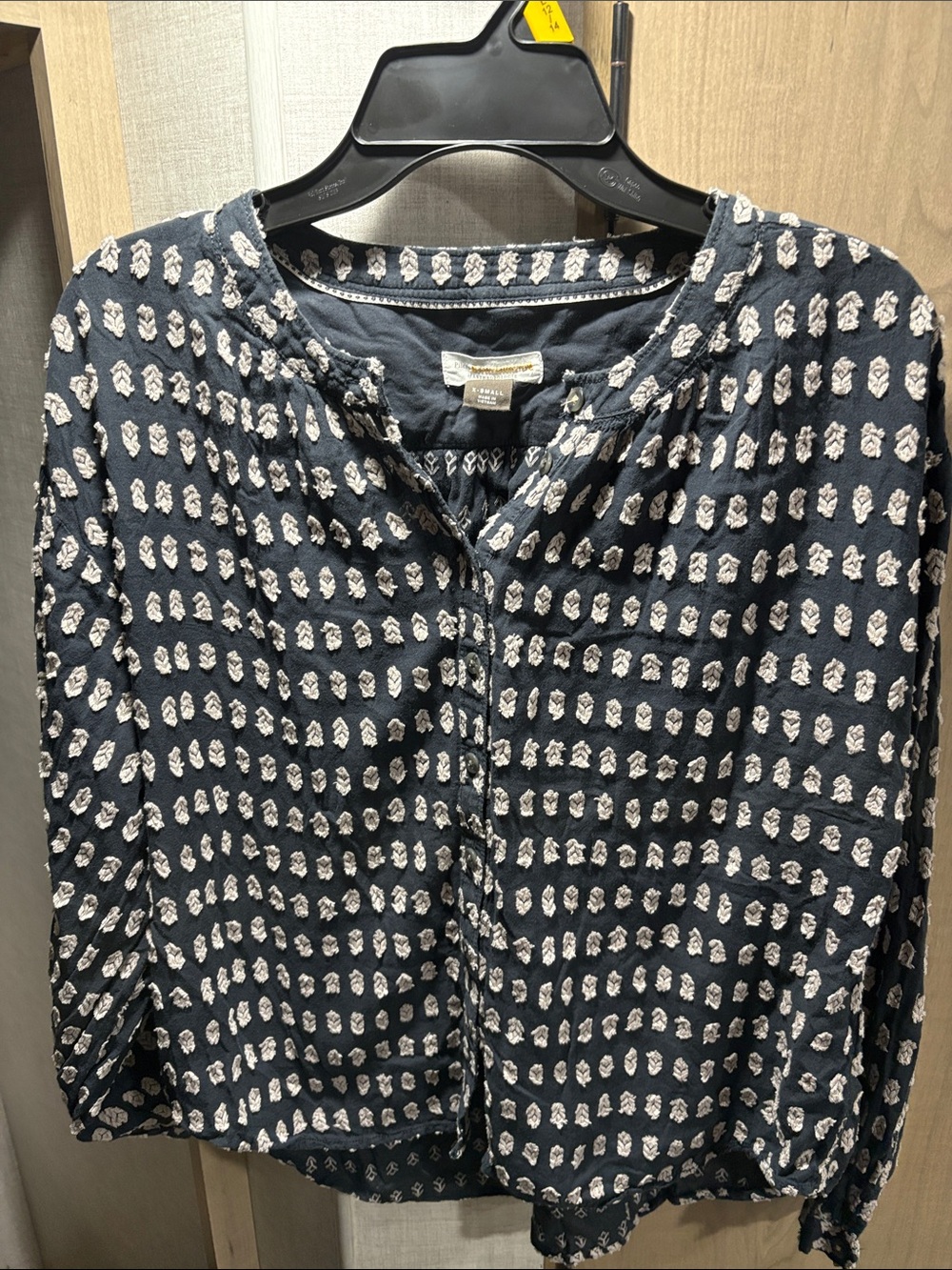 Anthropologie Navy Blouse with Ivory Dot Texture